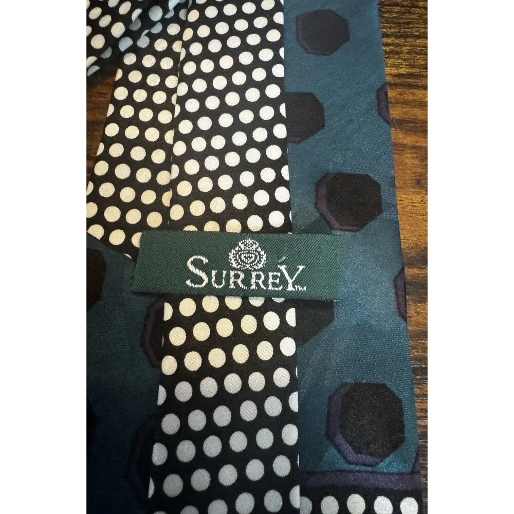 Vintage Surrey Geometric Abstract Tie 80s 90s Retro Color Block Dots Polyester